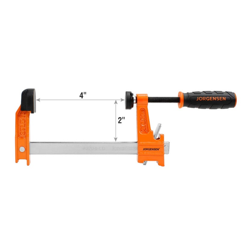 Jorgensen 2-Pack Steel Bar Clamp Set, 4-inch Light Duty, 300 Lbs Load Limit, for Woodworking - Image 2